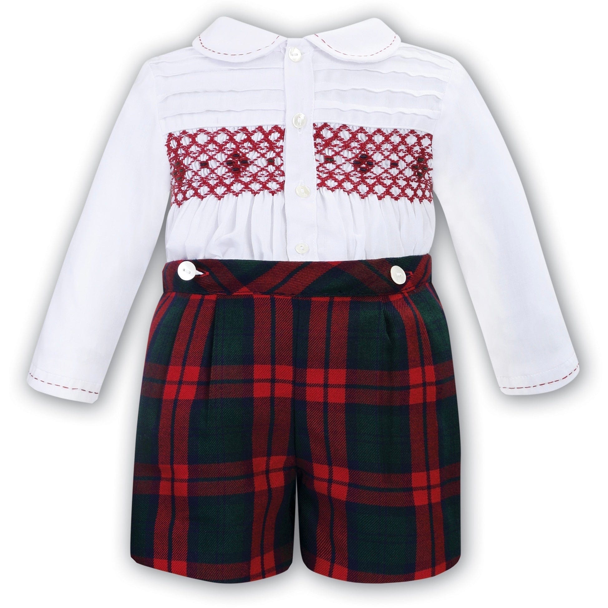 SARAH LOUISE -  Smock Tartan Short Set - Red