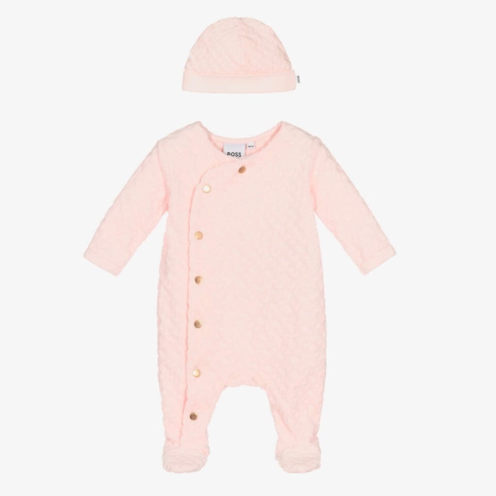 HUGO BOSS Velour Babygrow Hat Set Pink – Bluebells Boutique