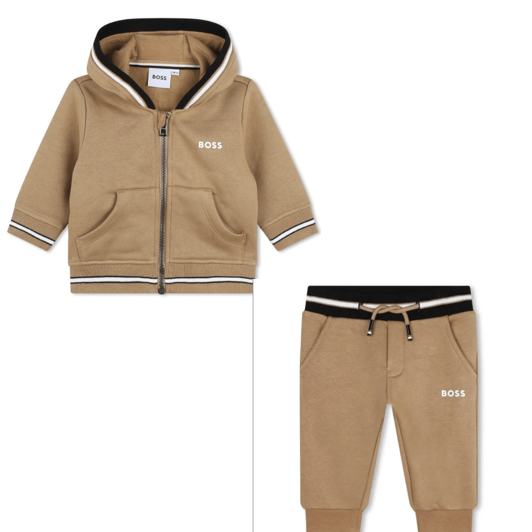 BOSS Zip Hoodie Logo Tracksuit Tan