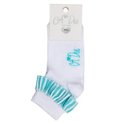 A DEE - Octavia Ocean Pearl Stripe Frill Ankle Socks - White
