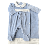 PAZ RODRIGUEZ - Peter Pan Collar Velour Baby Layette Two Piece Set - Blue