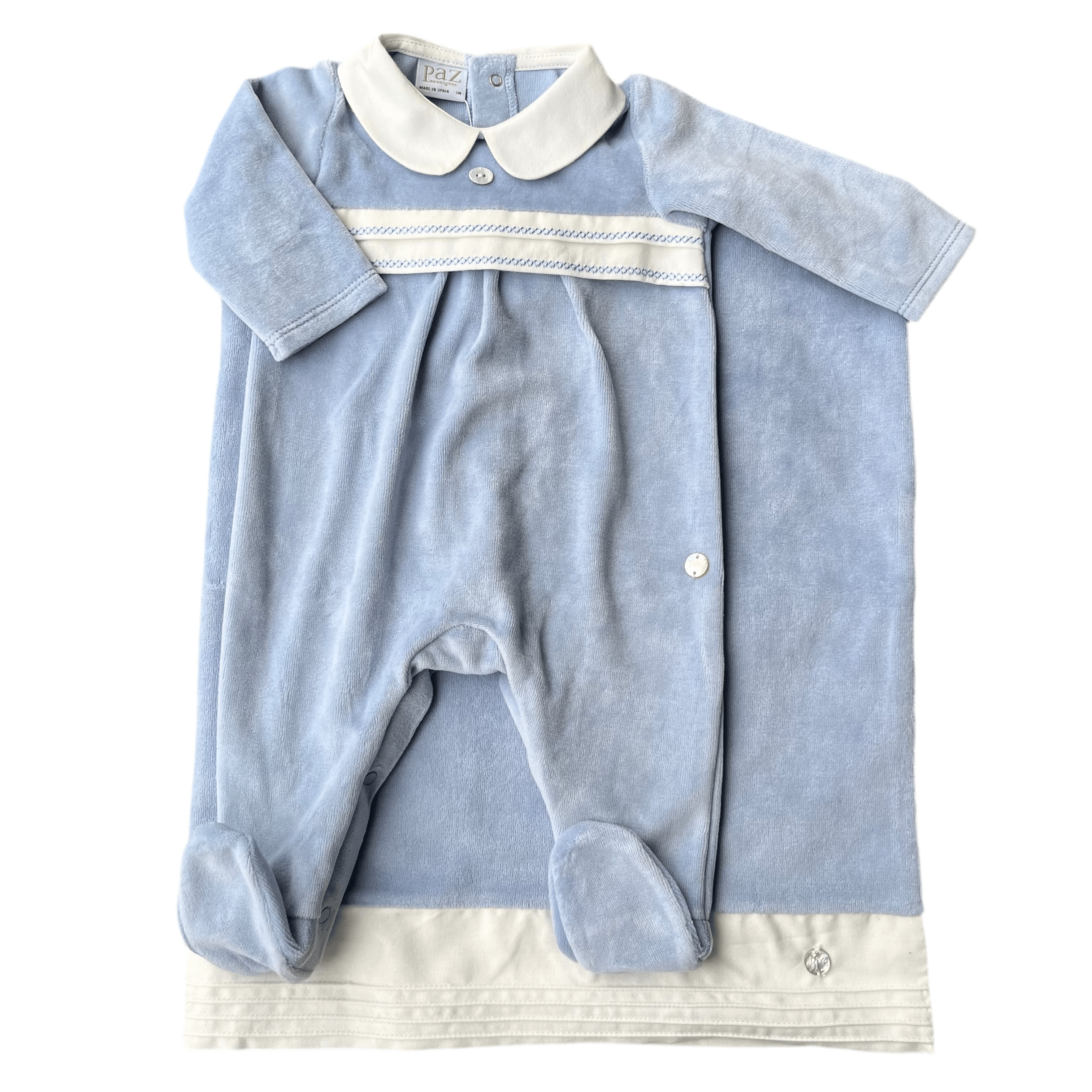 PAZ RODRIGUEZ - Peter Pan Collar Velour Baby Layette Two Piece Set - Blue
