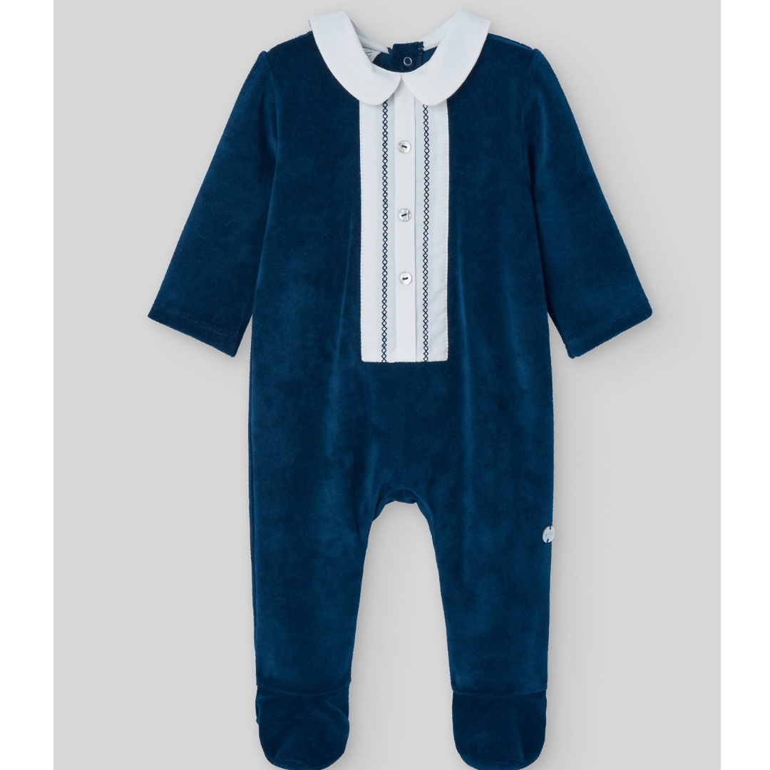 PAZ RODRIGUEZ - Peter Pan Collar Velour Babygrow - Navy