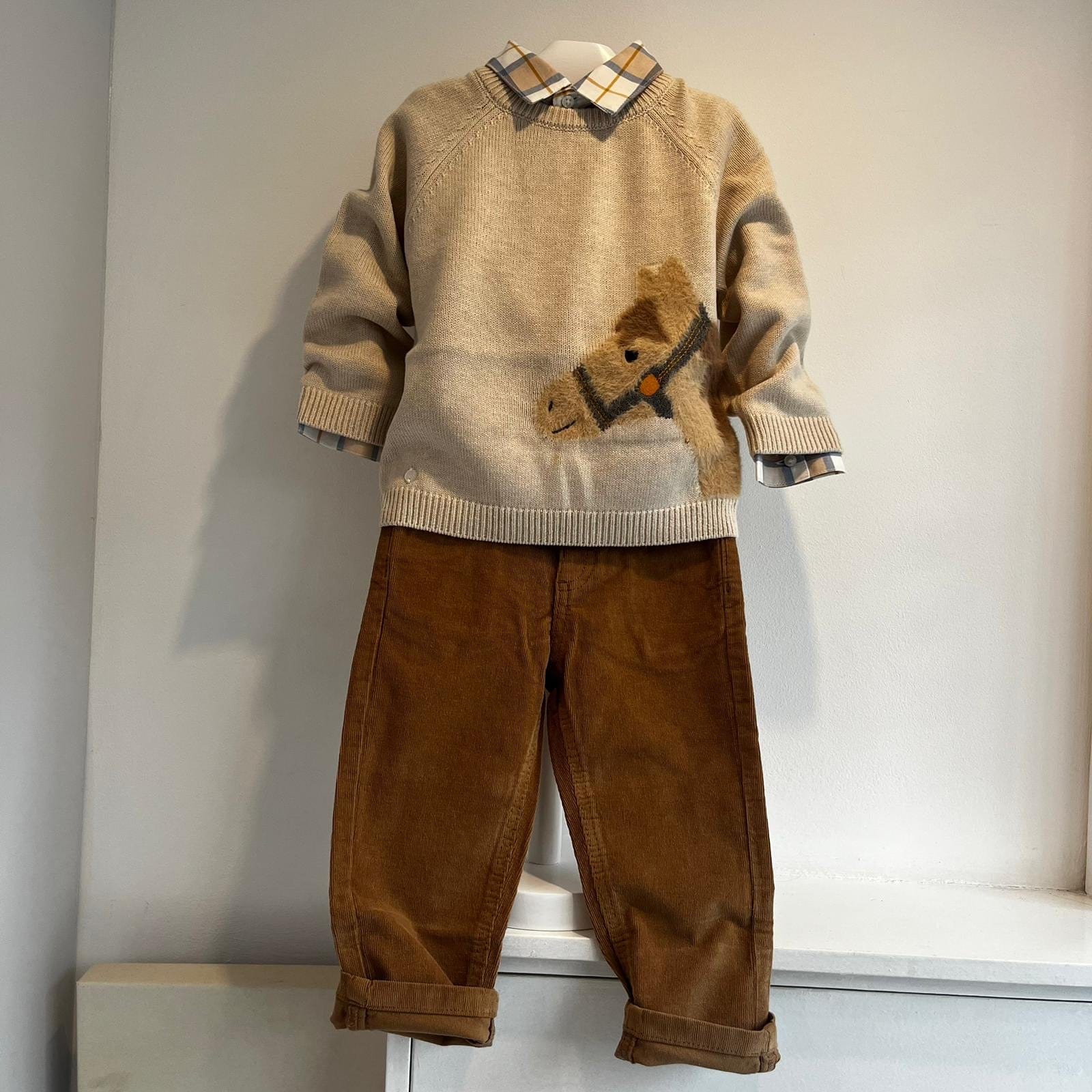 Mayoral - Horse Jumper, Shirt & Chino Set - Camel