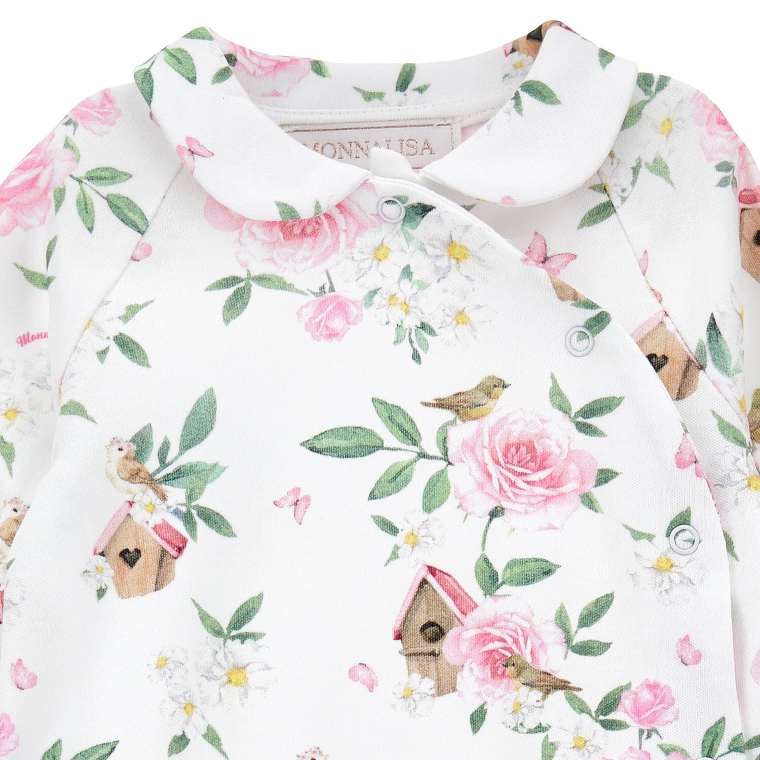 MONNALISA - Rose & Bird Print Two Piece Babygrow Set  - White
