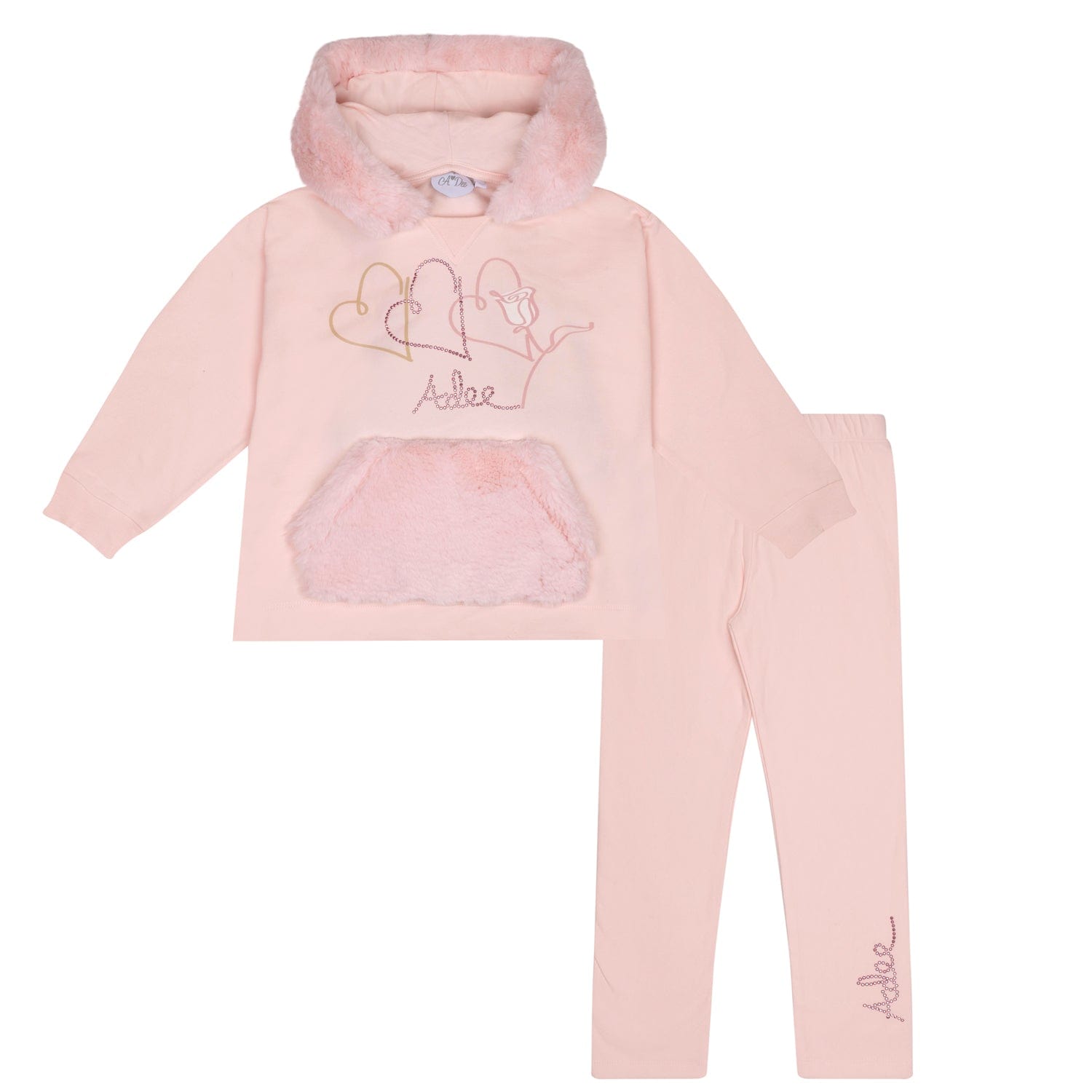 A DEE Abstract Teddy Sophia Faux Fur Hooded Tracksuit Baby Pink