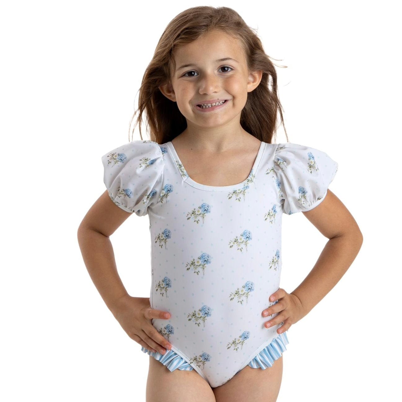 MEIA PATA Flower Print Coral Swimsuit Blue