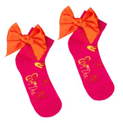 A DEE - Margerie Bold Hearts Bow Colour Block Ankle Socks - Hot Pink