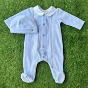 PAZ RODRIGUEZ - Peter Pan Collar Velour Baby Layette Two Piece Set - Blue