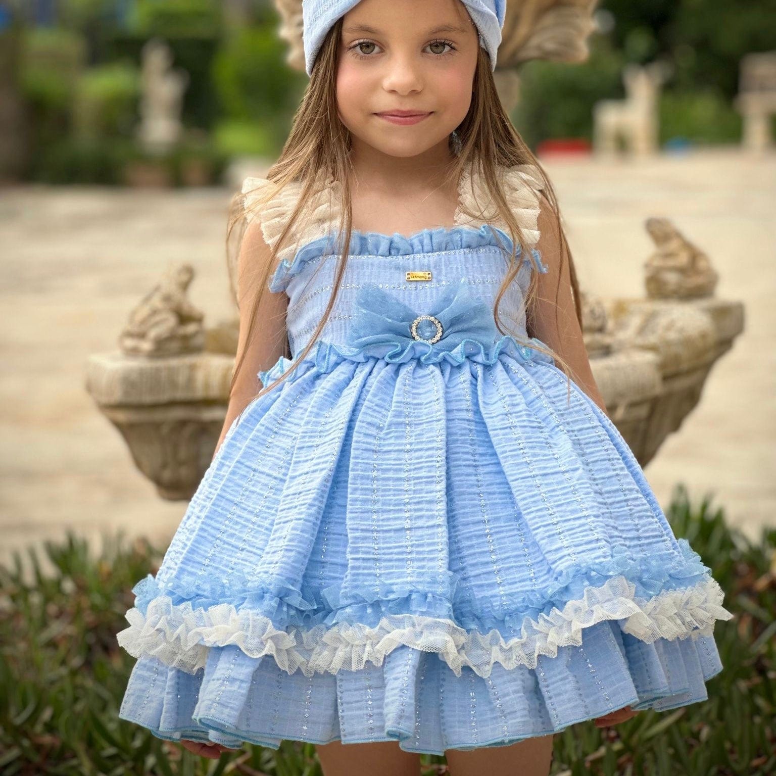 LA AMAPOLA - Helen Puffball Dress - Blue