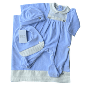 PAZ RODRIGUEZ - Peter Pan Collar Velour Baby Layette Four Piece Set - Blue
