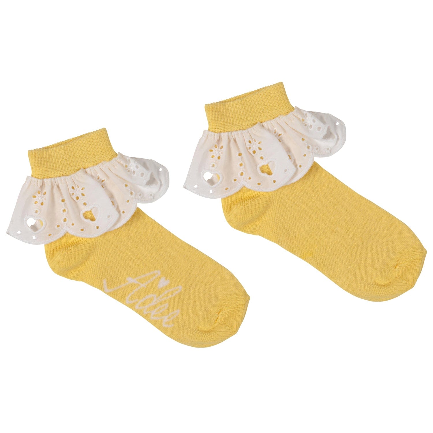 A DEE - Lenni Chic Chevron Broderie Anglaise Ankle Socks  - Lemon