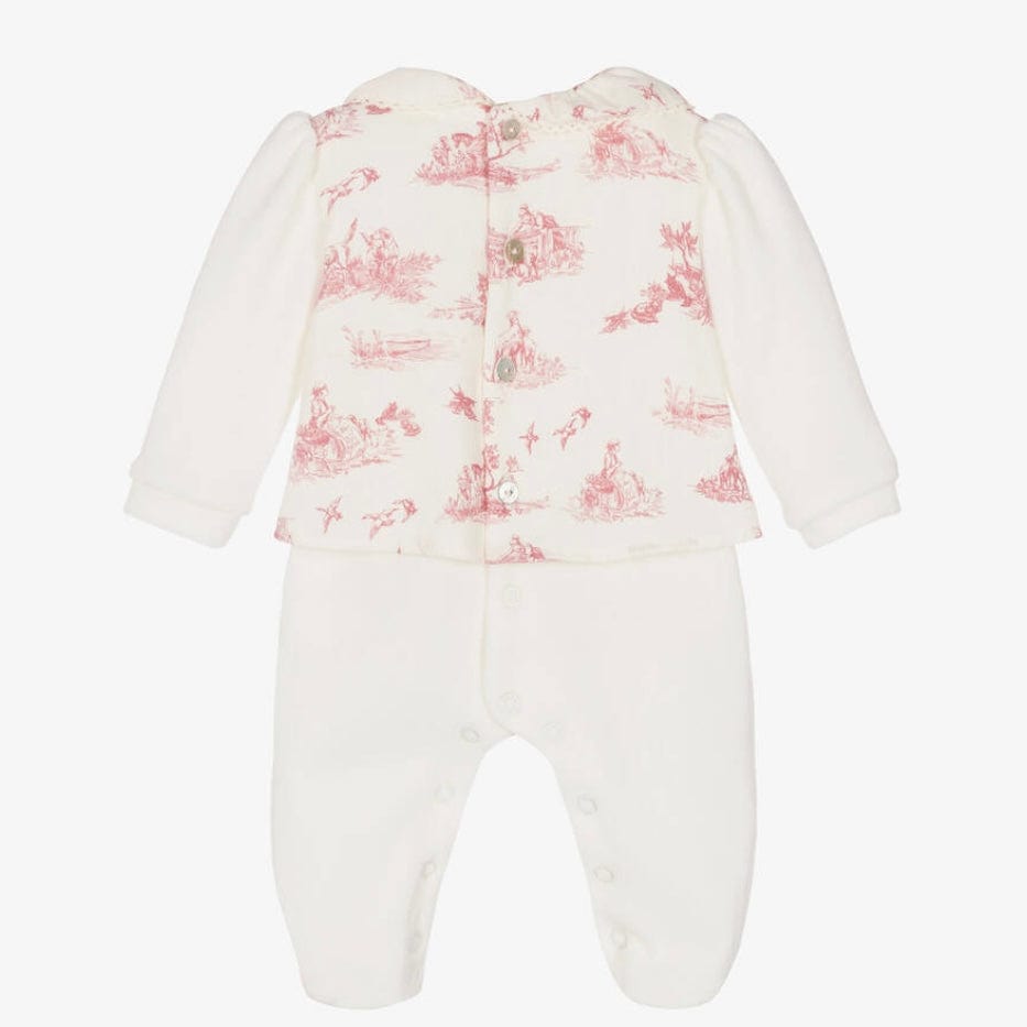 PURETÉ - Velour Toile De Jouy Three Piece Baby Layette Set - Pink