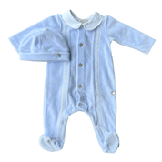 PAZ RODRIGUEZ - Peter Pan Collar Velour Baby Layette Two Piece Set - Blue