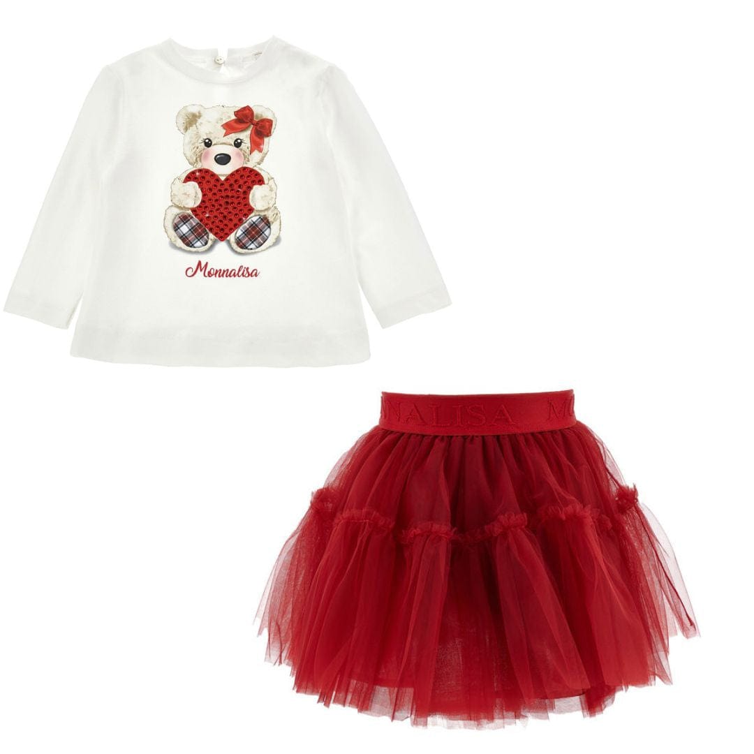 MONNALISA Teddy Christmas Tulle Skirt Set Red