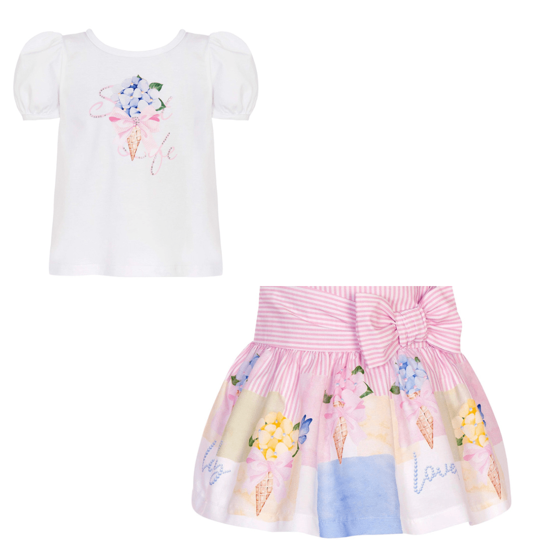 Lulu Bebe Pink Pastel Balloon Embroidered Skirt