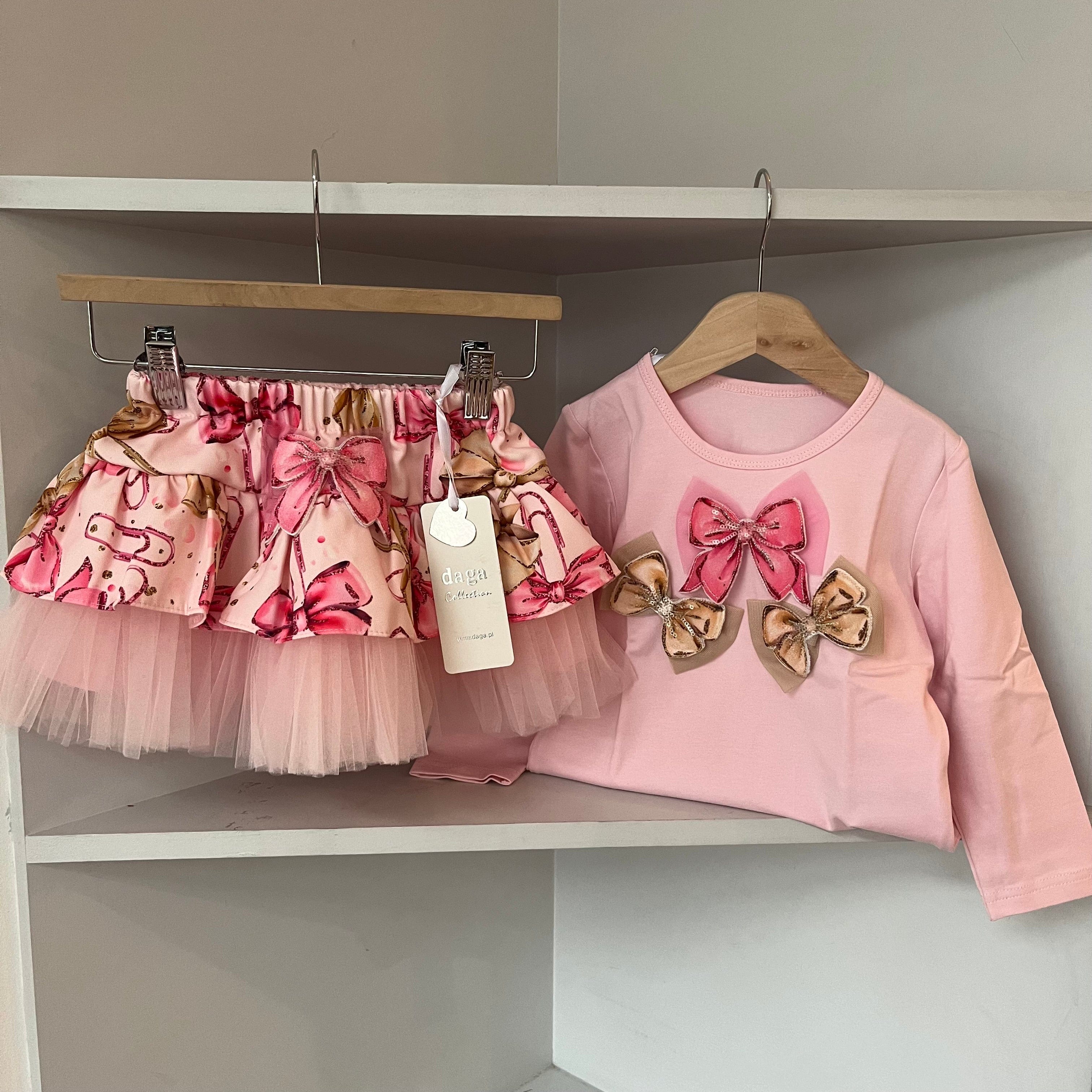 Pink Flower Pocket Two-Piece Skirt Set