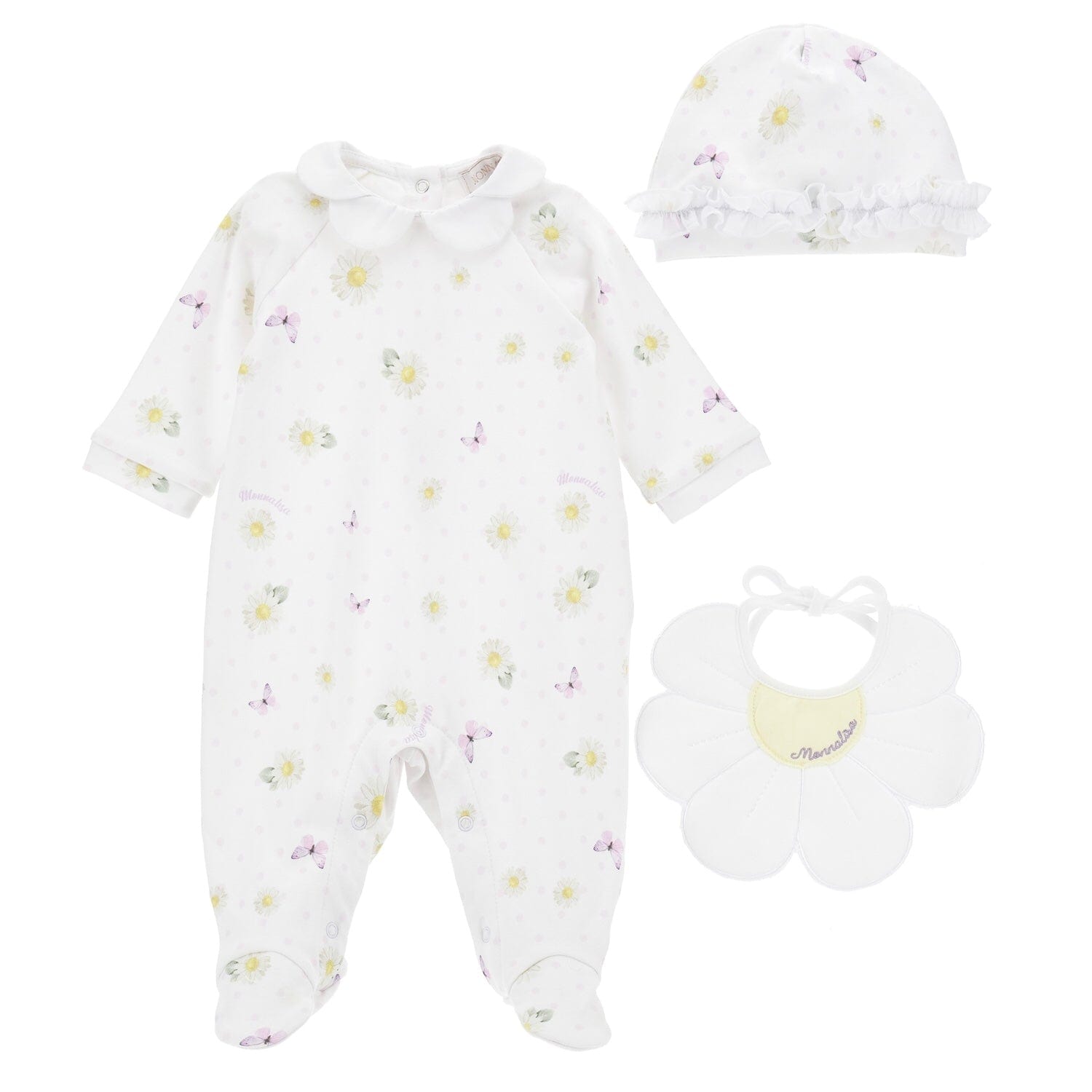 MONNALISA - Daisy Four Piece Babygrow Set  - White