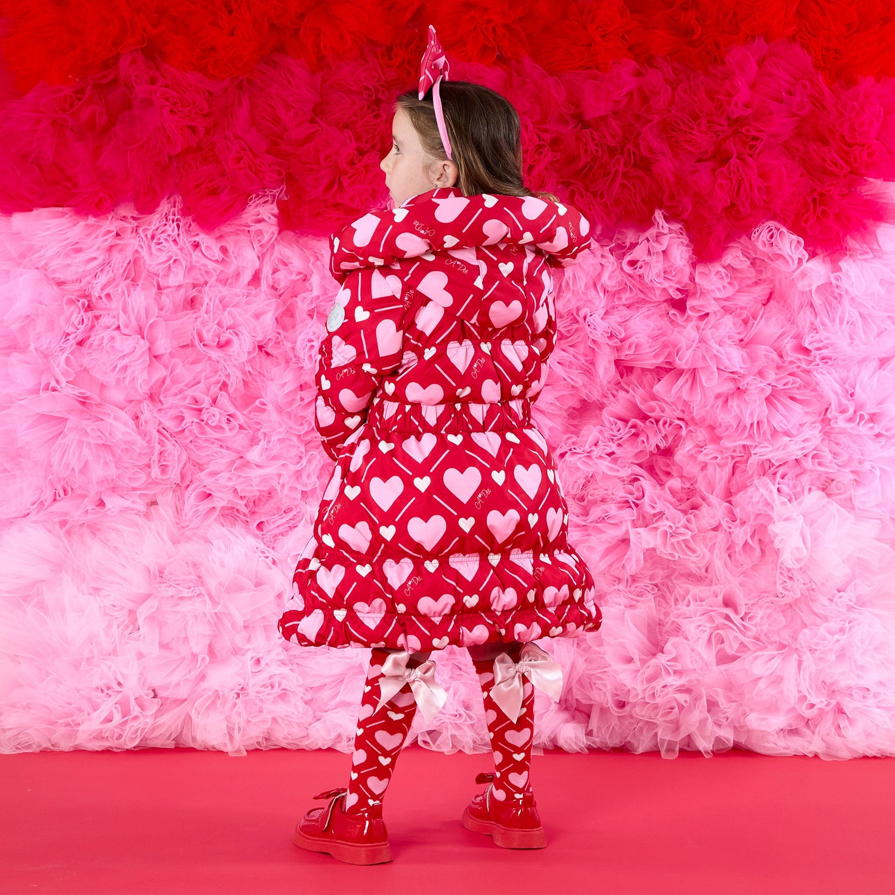 A DEE - Love Story Lauren Heart Print Bow Jacket - Vibrant Red