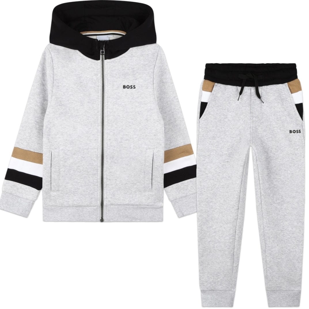 BOSS - Zip Hoodie Three Stripe Mini Me Tracksuit  -  Grey
