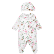 MONNALISA - Rose & Bird Print Two Piece Babygrow Set  - White