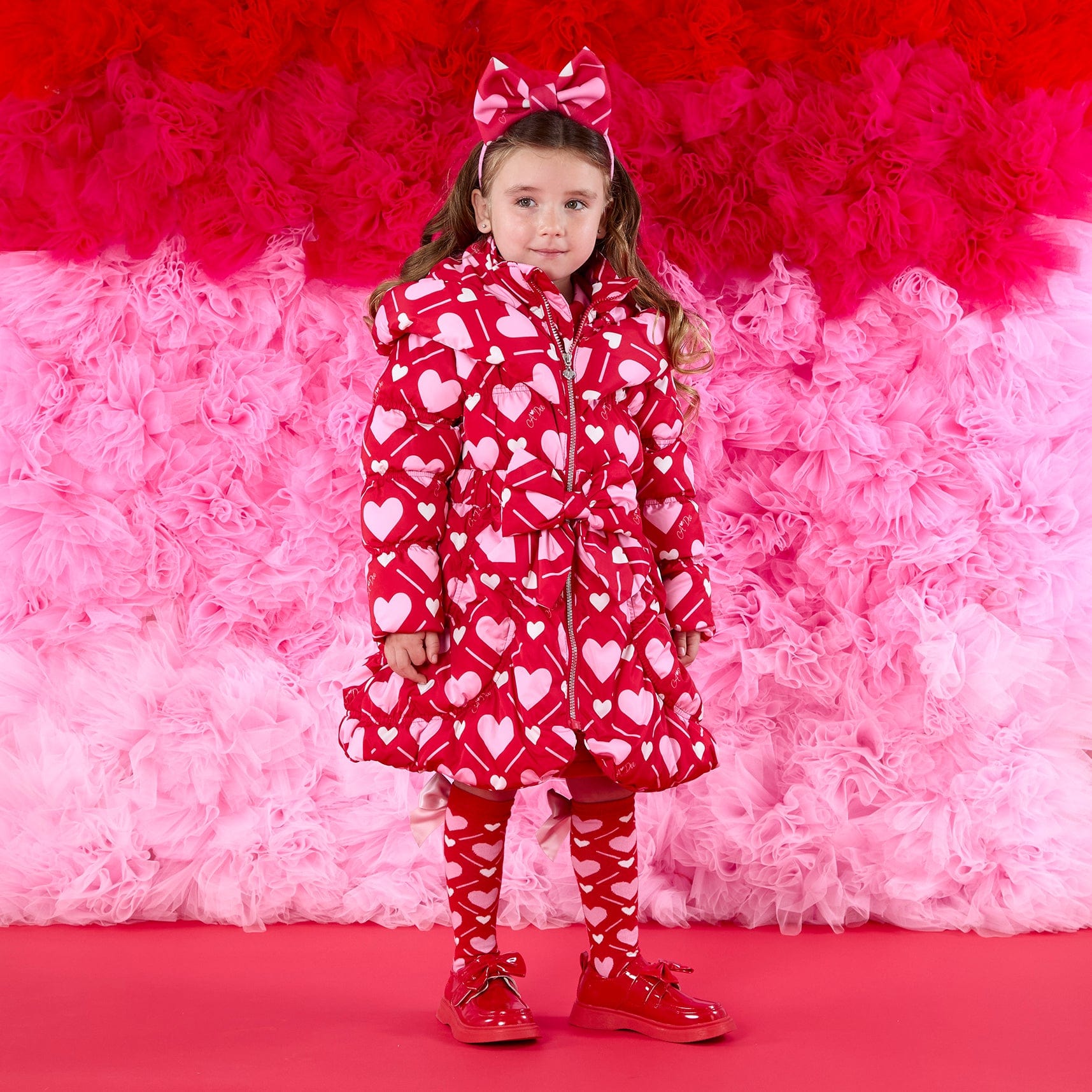 A DEE - Love Story Lauren Heart Print Bow Jacket - Vibrant Red
