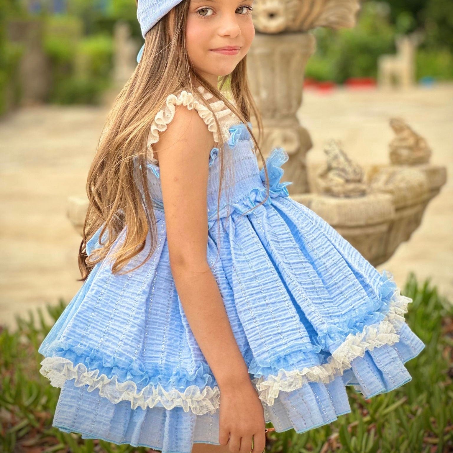 LA AMAPOLA - Helen Puffball Dress - Blue