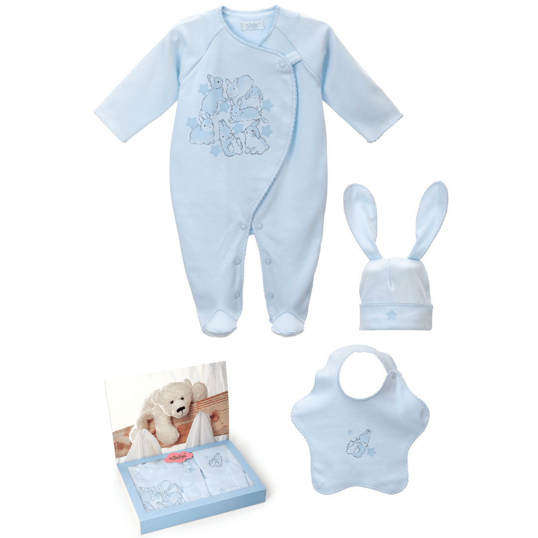 SOFIJA - Bunny Babygrow Three Piece Set - Blue