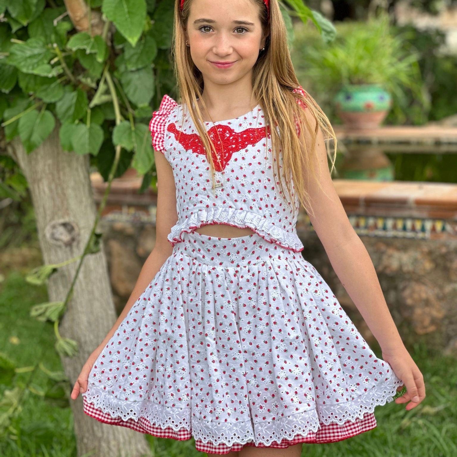 LA AMAPOLA - Strawberry Dropwaist Dress - White