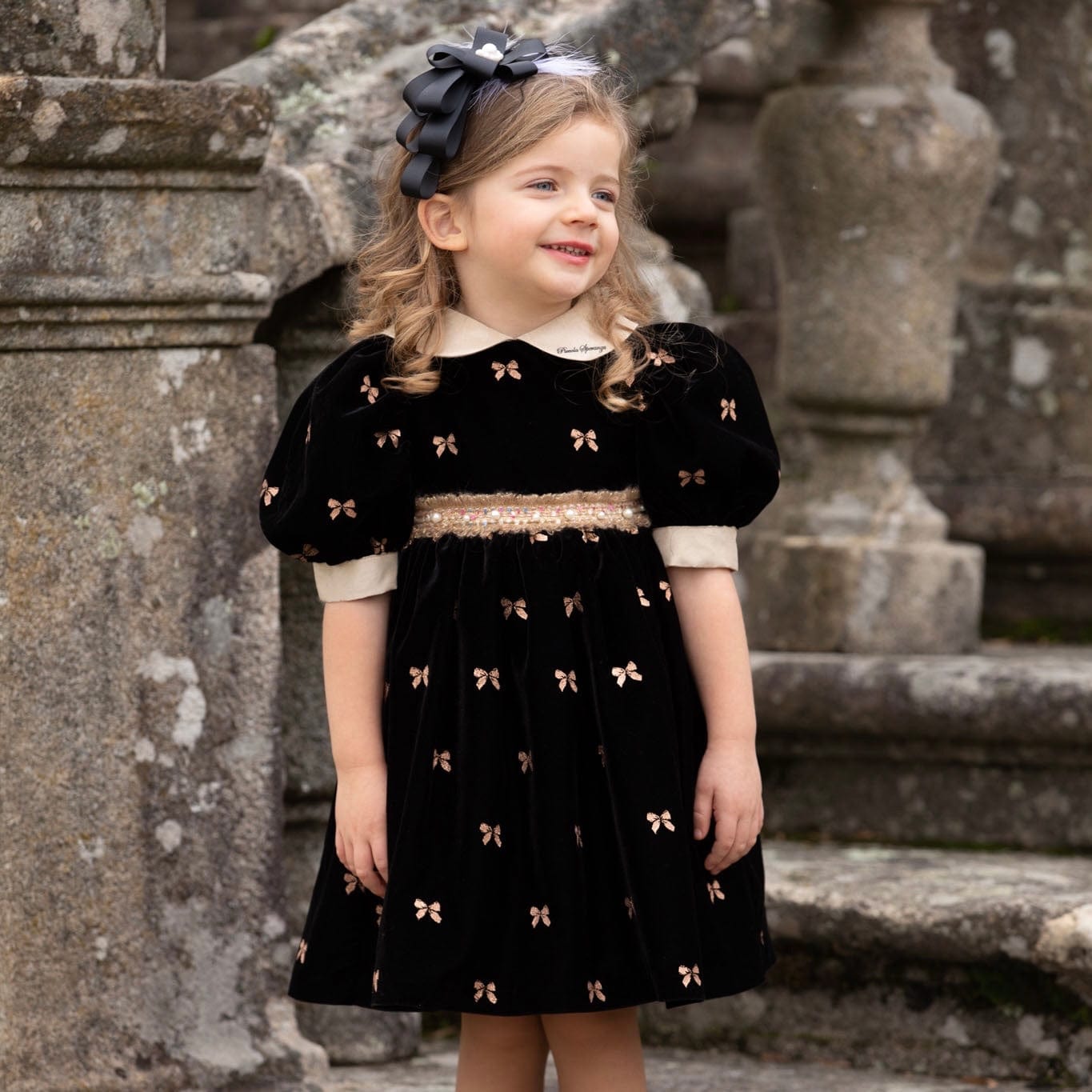 Piccola Speranza - Velvet Bow Dress - Black