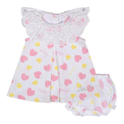 LITTLE A - Joanie Pastel Hearts Heart Print Dress - White