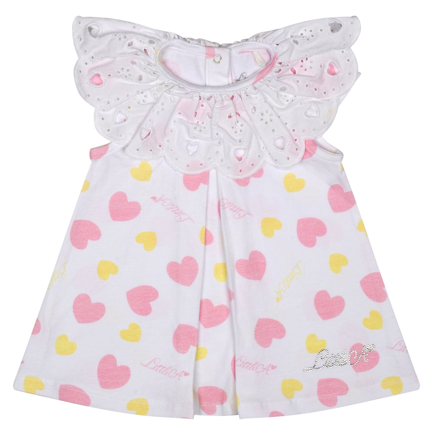 LITTLE A - Joanie Pastel Hearts Heart Print Dress - White