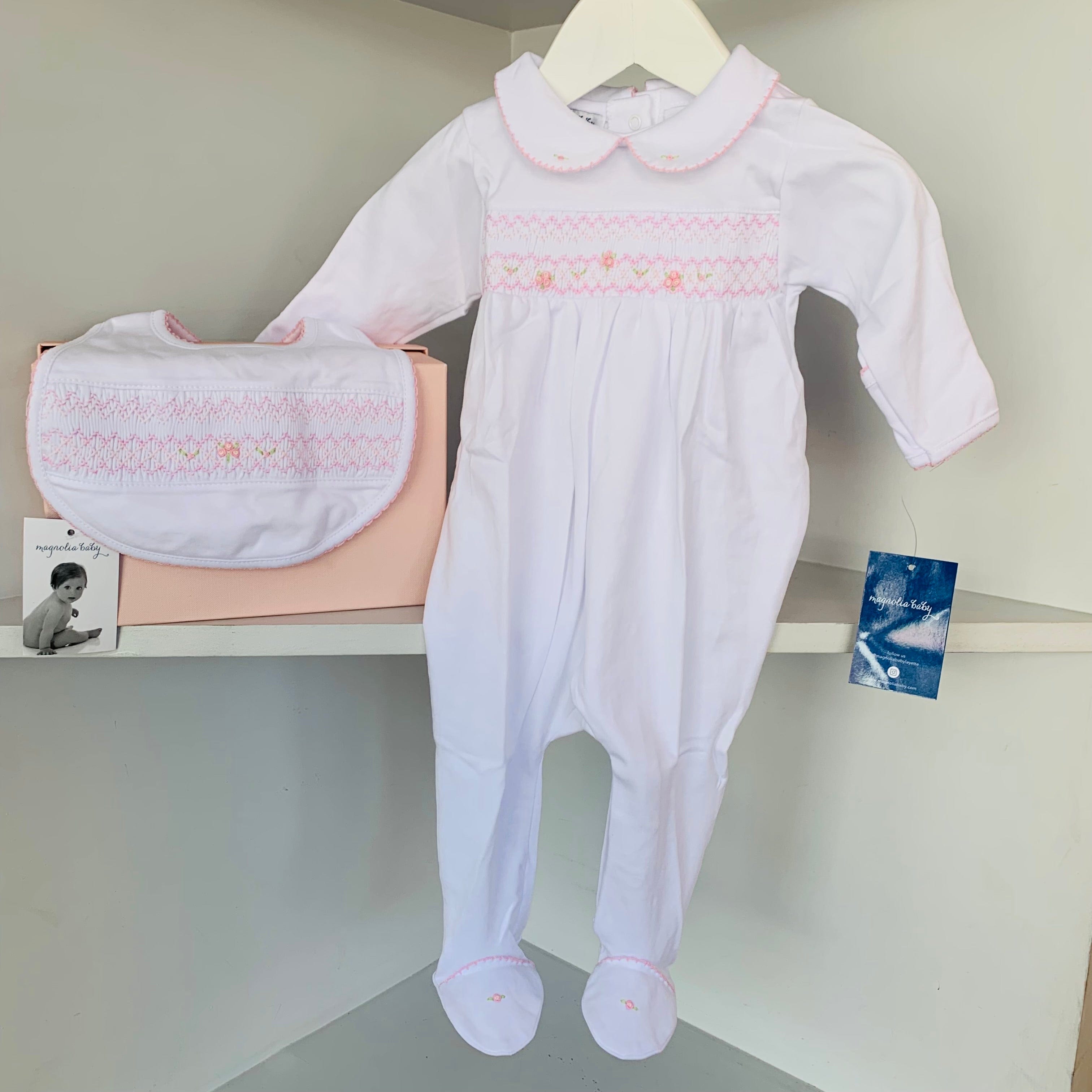 MAGNOLIA BABY - Alice Classics Smocked Babygrow - White