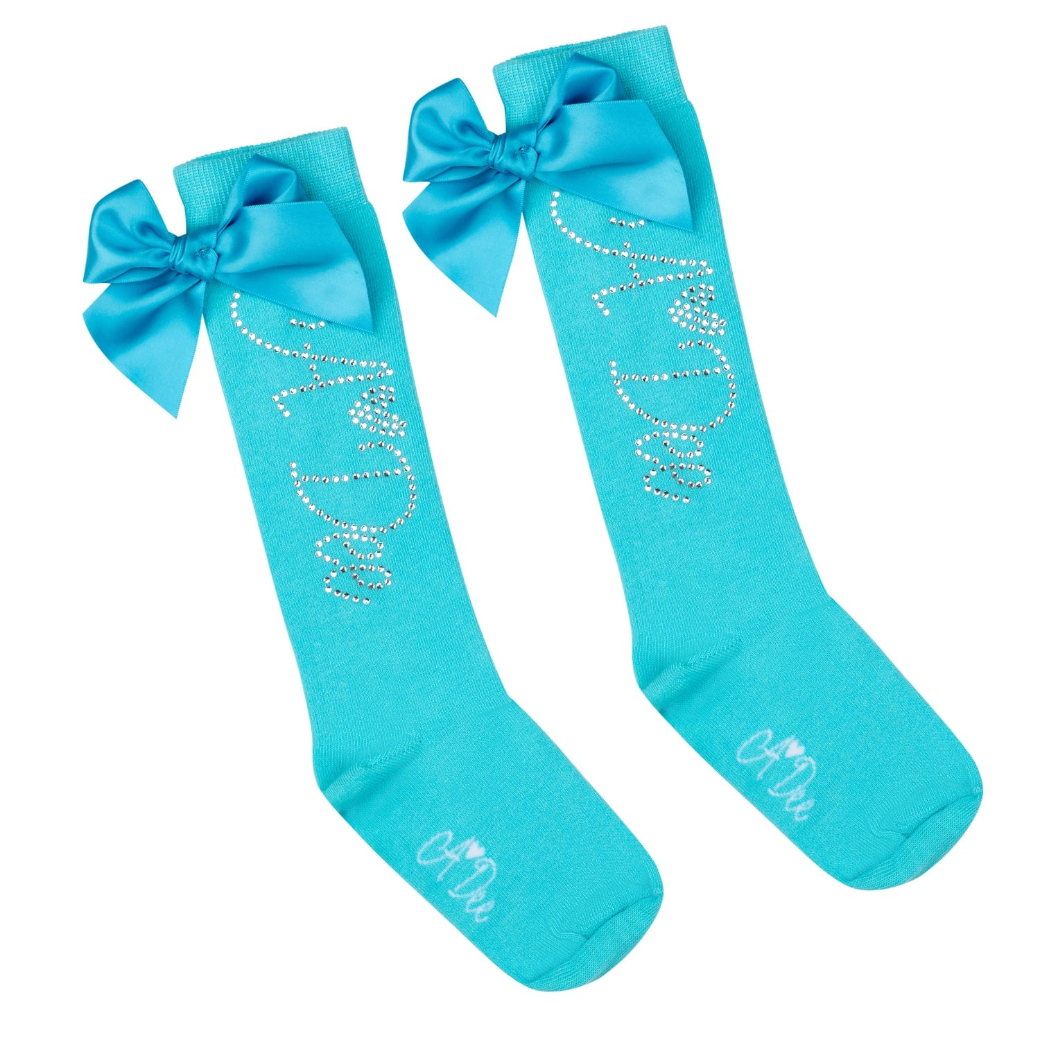 A DEE - Olsen Ocean Pearl Diamanté Knee High Socks - Aruba Blue