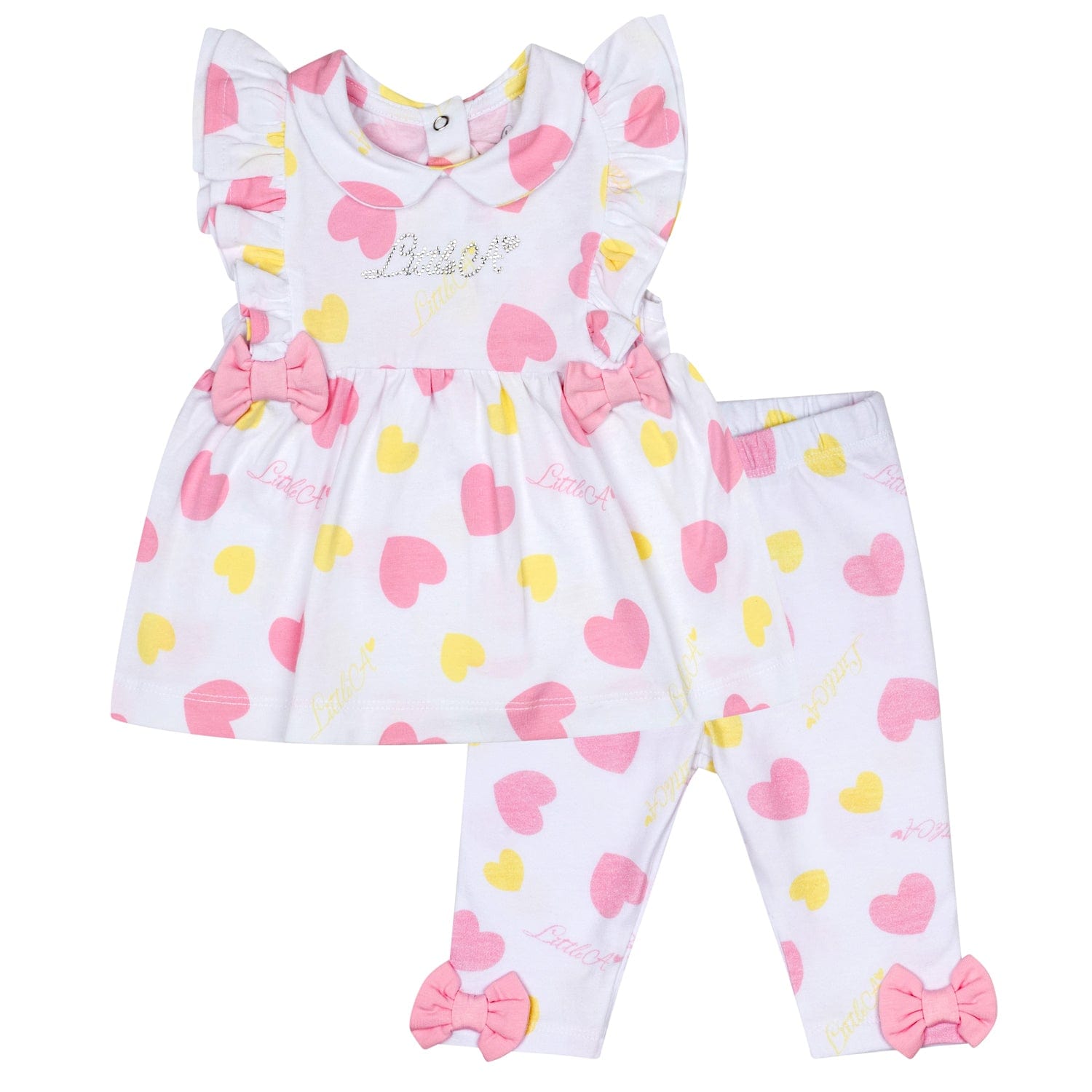 LITTLE A - Janice Pastel Hearts Heart Print Legging Set - White