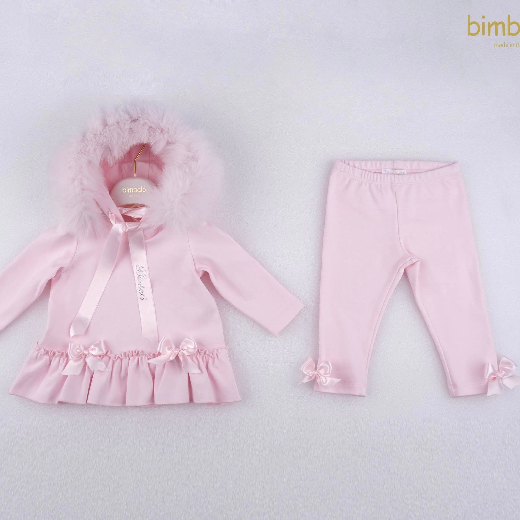 Bimbalo - Fur Hooded Leggings Set - Baby Pink