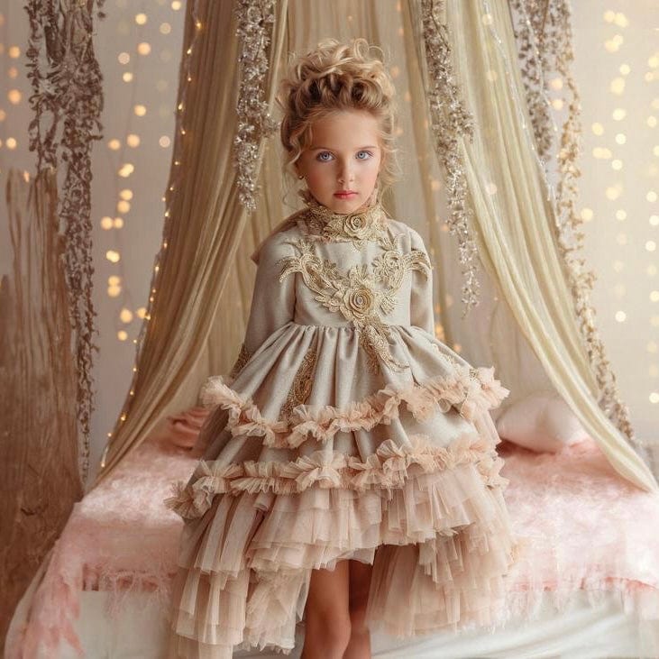 DUERME SAFILLA Exclusive Christmas Dress With Detachable Collar Gold