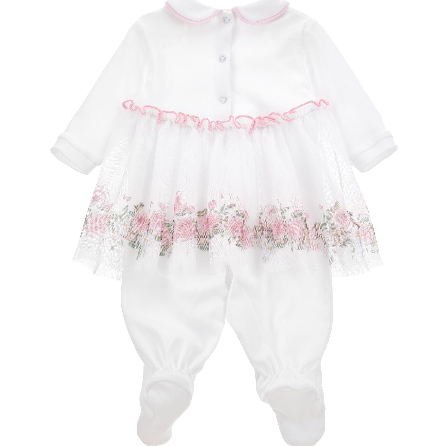 MONNALISA - Rose & Bird Babygrow  - White