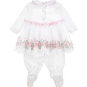 MONNALISA - Rose & Bird Babygrow  - White