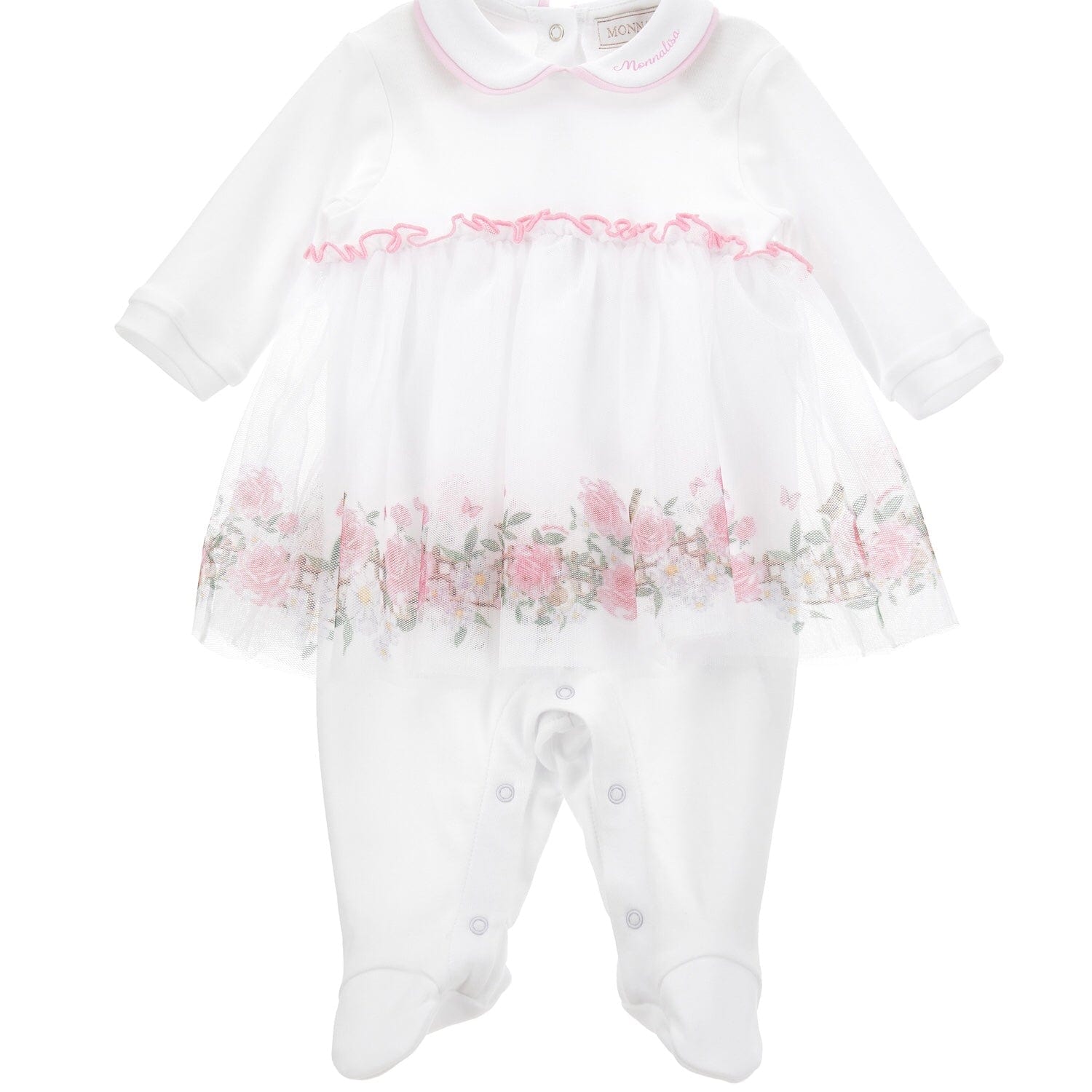 MONNALISA - Rose & Bird Babygrow  - White