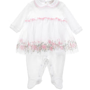 MONNALISA - Rose & Bird Babygrow  - White
