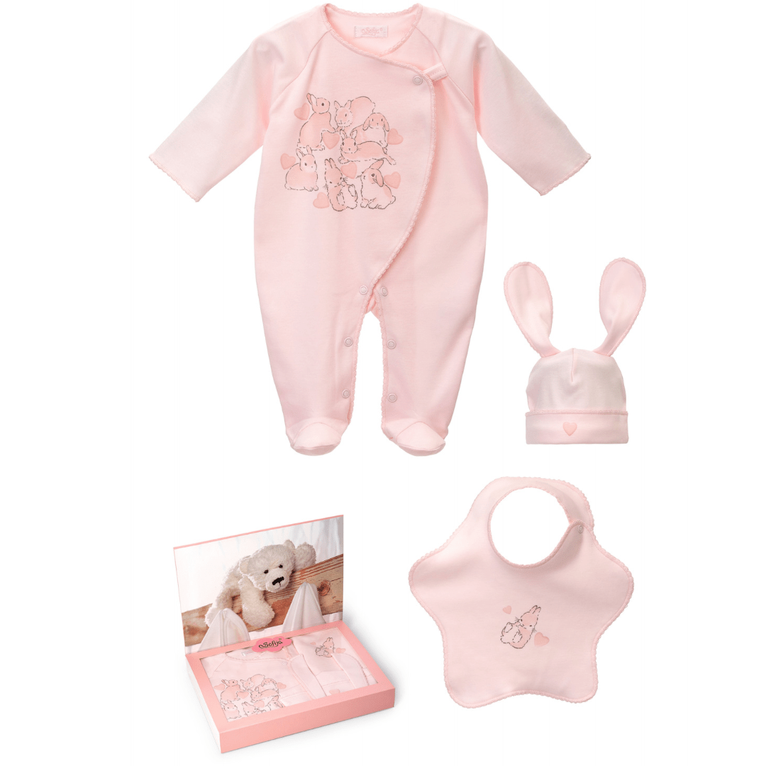 SOFIJA - Bunny Babygrow Three Piece Set - Pink