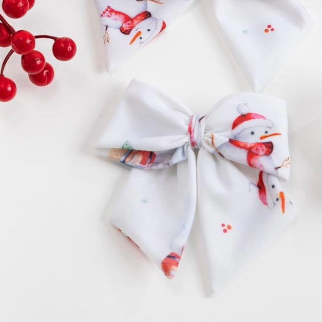 MEIA PATA -  Snowman Print Hair Bow - Whitek