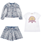 MONNALISA - Barbie Three Piece Denim Short Set - White