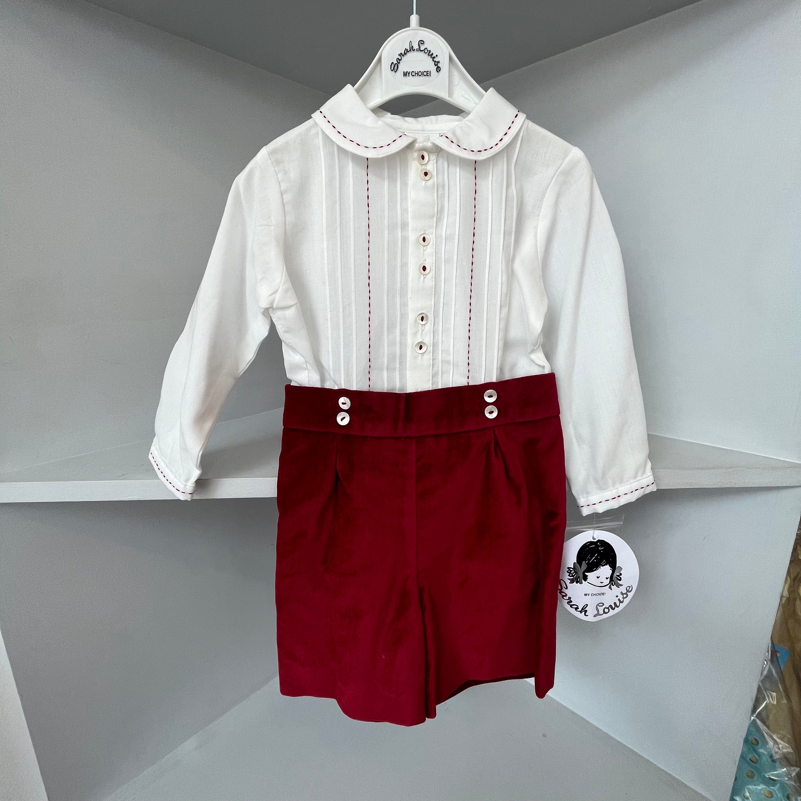 SARAH LOUISE Velvet Boys Set Red