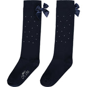 A DEE - Back To School Penny Bow Diamante Knee High Socks - Navy