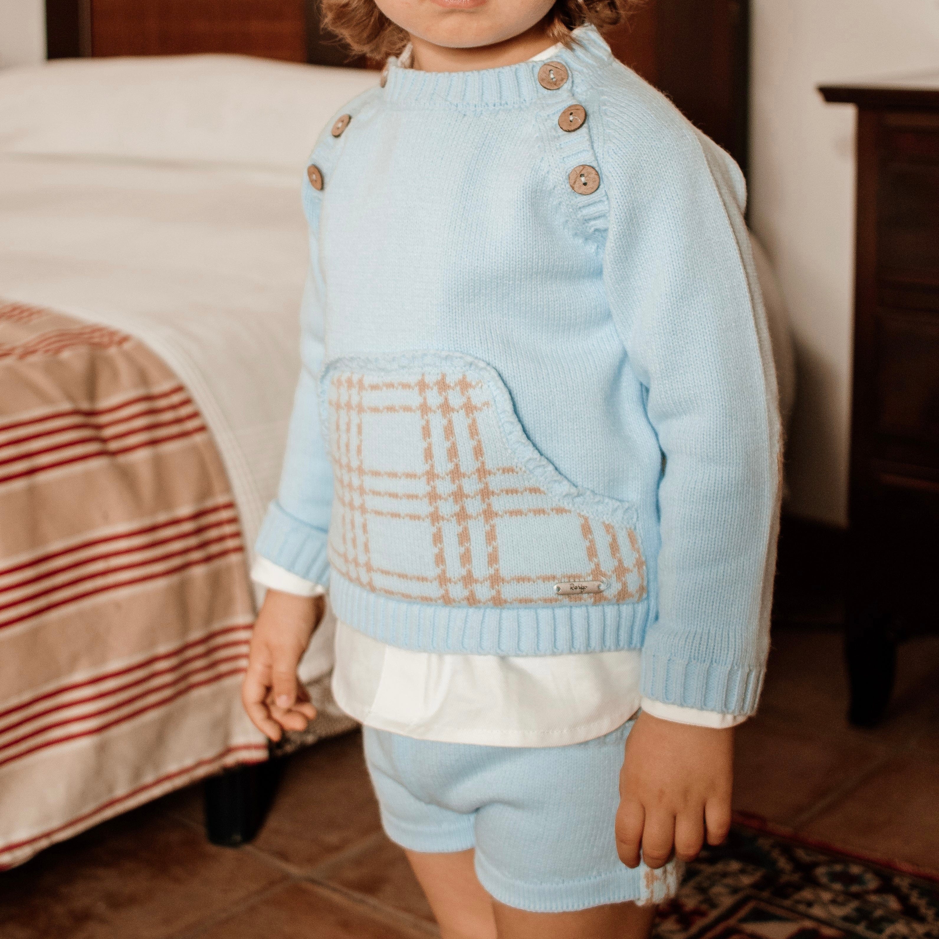 Rahigo - Three Piece Check Short Set -  Baby Blue