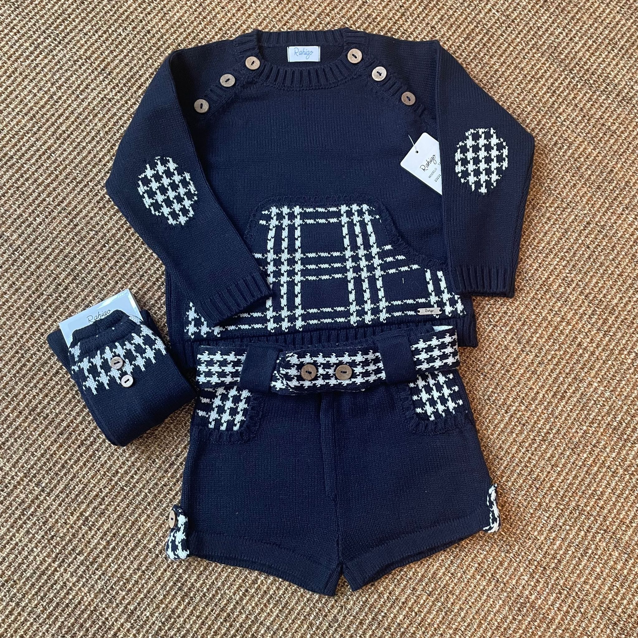 Rahigo - Three Piece Check Short Set -  Navy