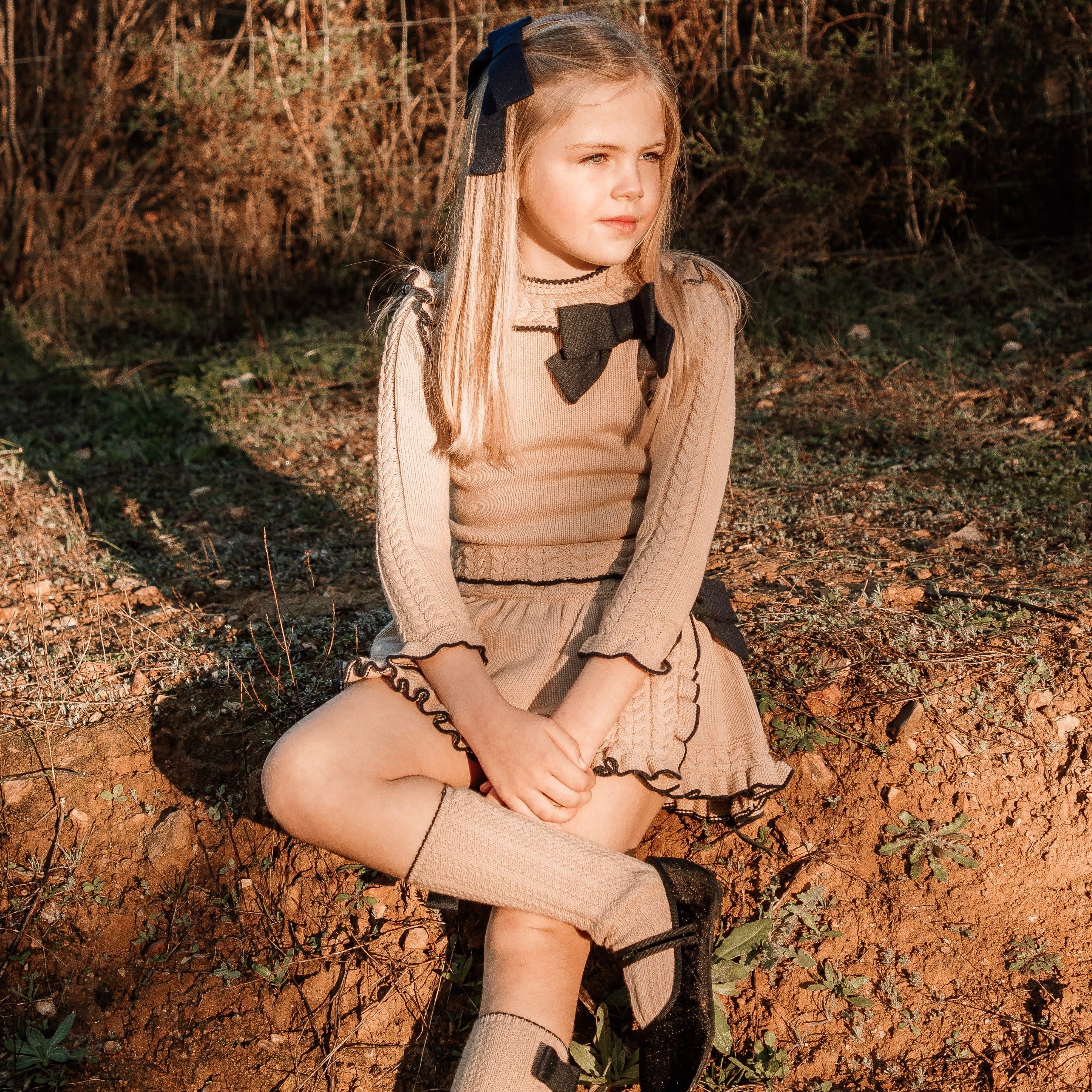 Rahigo - Three Piece Skirt Set With Black Trim - Camel