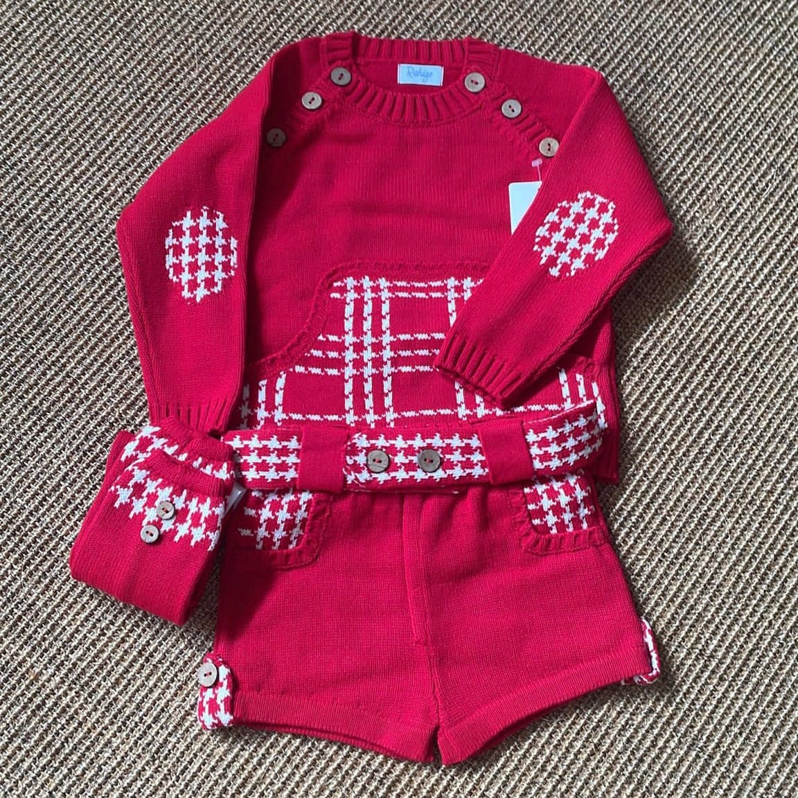 Rahigo - Three Piece Check Short Set -  Red
